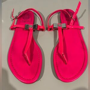 Vince Camuto Hot Pink T-Strap Bow Sandals